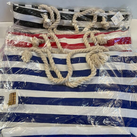 Striped Tote Bag - Beachy - Boat Day - Red/White - Rope Handles - XL- NWT - Picture 7 of 7